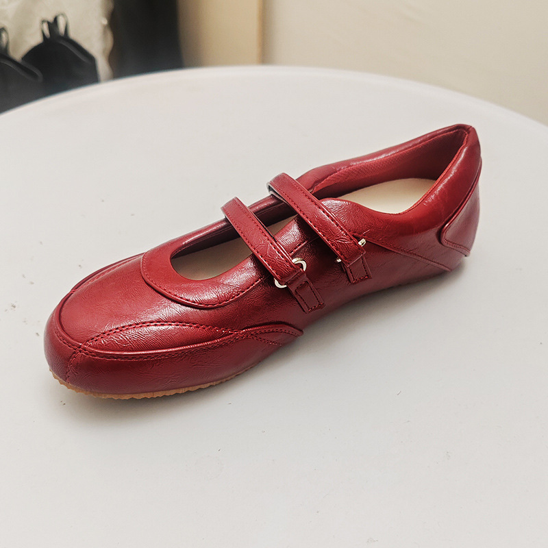 Little Red Shoes Retro Red Inner Heightening French Mary Jane Shoes Women's 2025 New Velcro Ballet Shoes