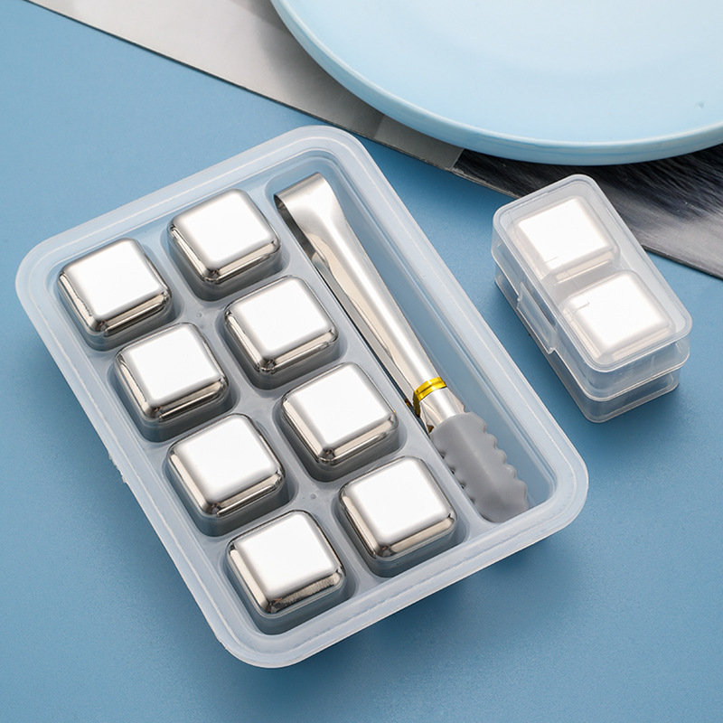 304 Stainless Steel Metal Ice Cube Whiskey Stone Quick-Frozen Ice Cube Clip Creative Ice Ball