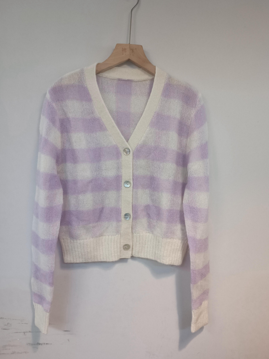 [Customized Mohair Knitted Stripesd Cardigan] 25 Years of Autumn and Winter Classic Versatile Mohair Cardigan Retro Work Clothing