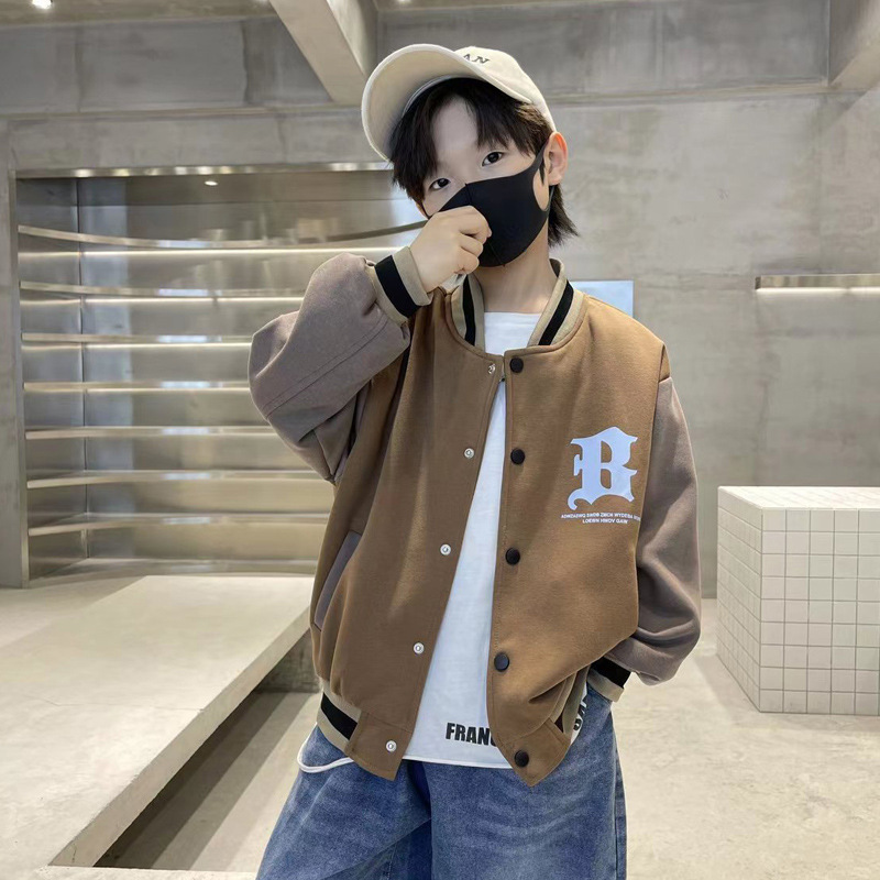 2025 Autumn/Winter Trendy Letter Baseball Jacket Top for Boys and Girls, College Style Loose Casual Single-Breasted Sweatshirt Coat