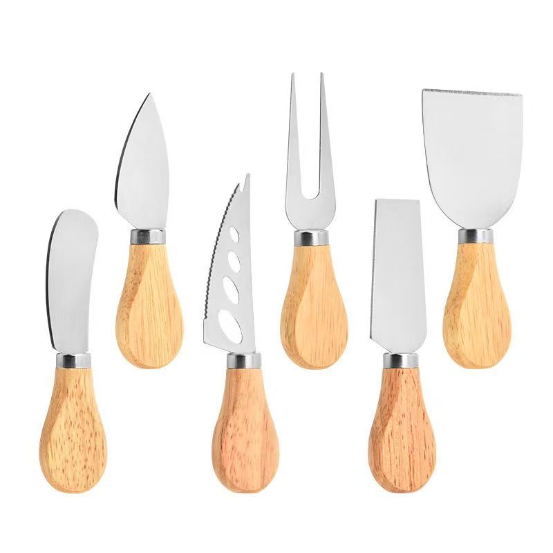 Manufacturer Stainless Steel Rubber Wooden Handle Cheese Cheese Knife Set Bamboo Butter Knife Cheese Fruit Fork Gift Box