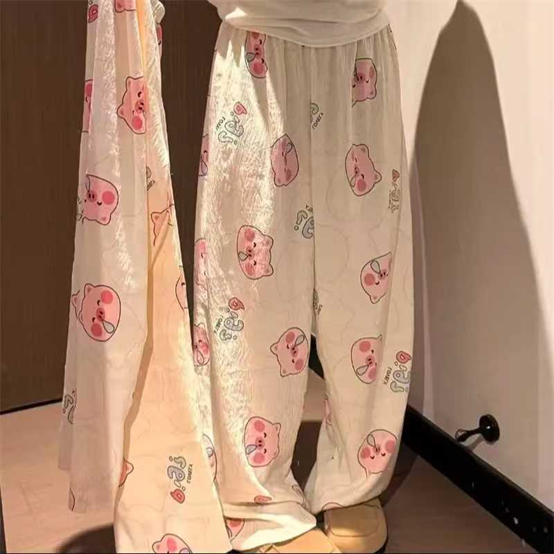 Pajama Pants Women's Summer Trousers New Cartoon Wearable Home Air Conditioning Pants Spring and Autumn Korean Style Casual Loose Walking Pants