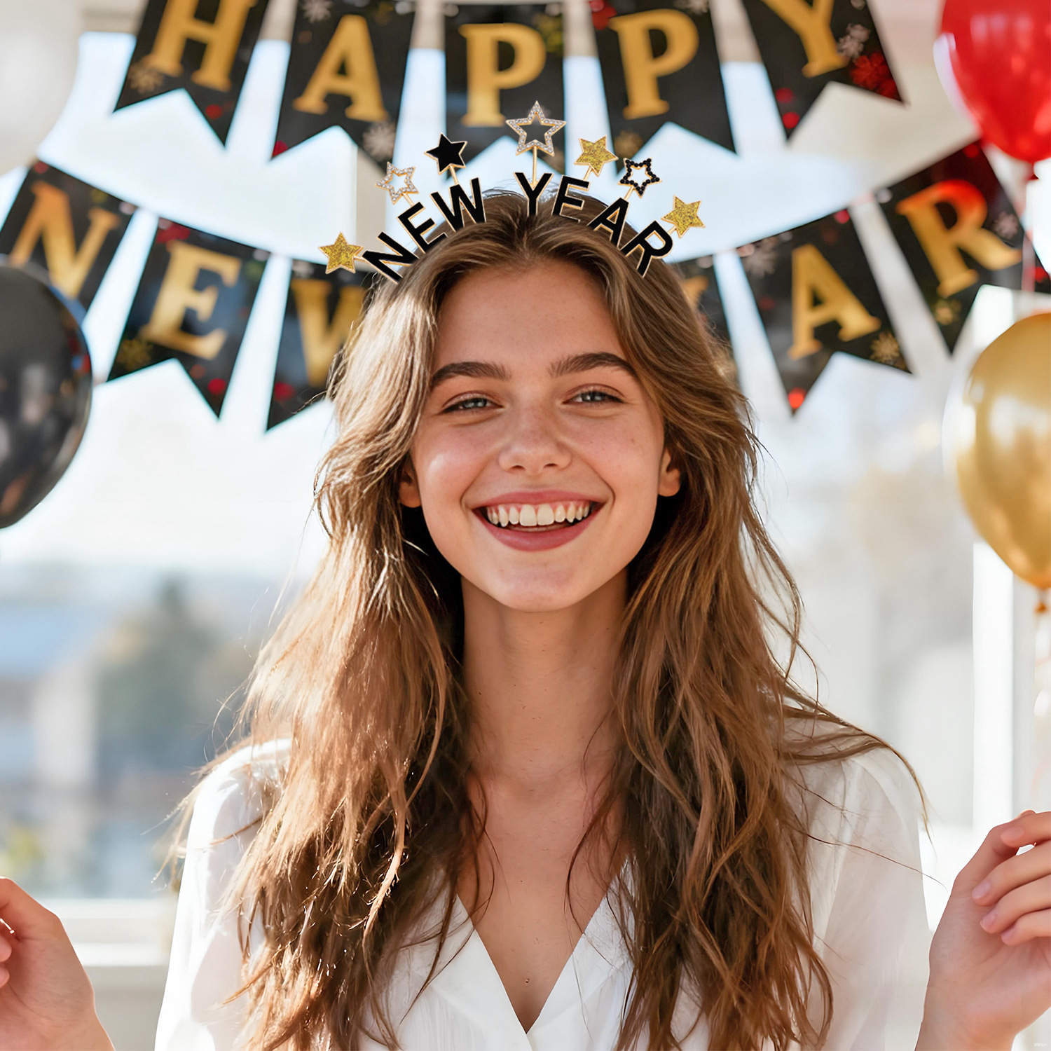 Cross-Border New Happy New Year Oil Dripping Star Letters New Year Party Girls Decorative Headband