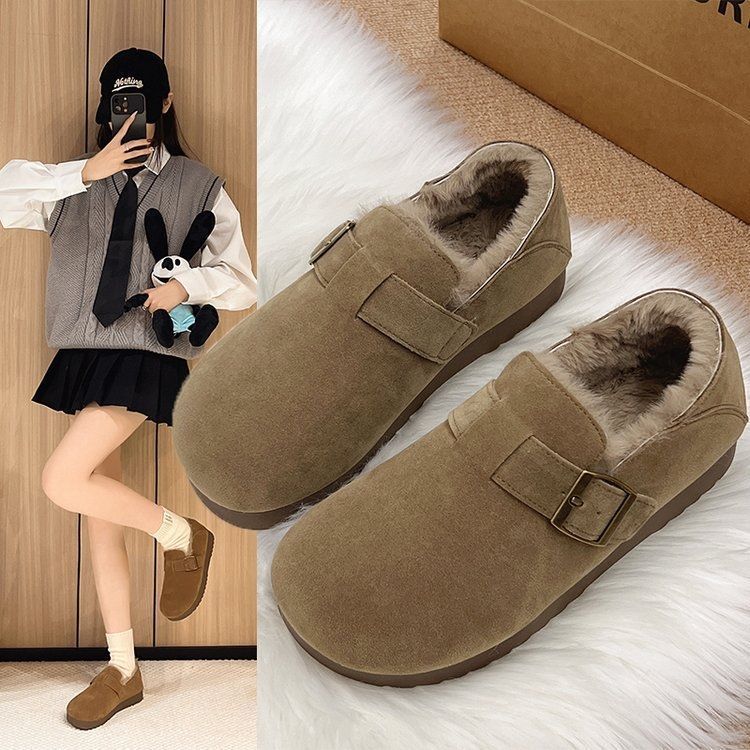 Plush All-Inclusive Retro Birkenstock Shoes for Women Winter 2025 New Slip-On Cotton Shoes Furry Shoes Thickeneded Warm Snow Boots