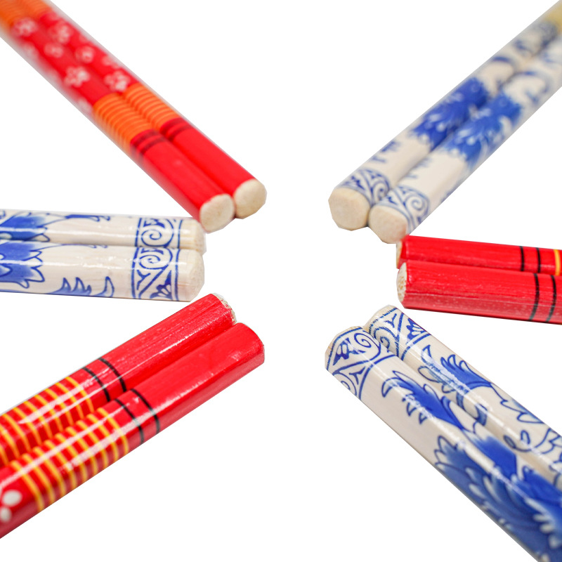 Disposable Blue and White Bamboo Chopsticks, 10 Pairs Per Pack, for Weddings, Home Use, Manufacturer Wholesale, Free Shipping, Floral Pattern, Carbonized, Takeout Chopsticks