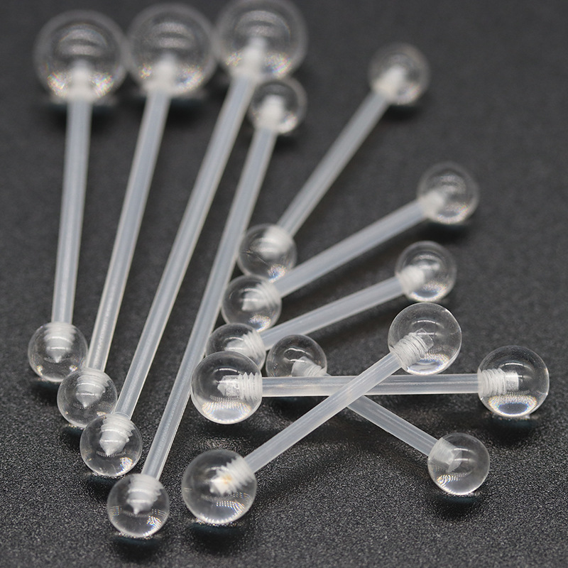 Transparent tongue nail UV soft Rod ear bone nail human body piercing tongue nail transparent tongue nail European and American acrylic tongue nail wholesale