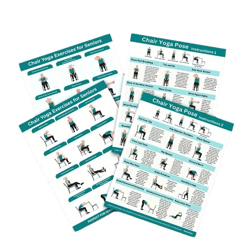 Cross-Border 4-Piece Chair Exercise Home Fitness Check-In Record 2025 New Action Yoga Poster for the Elderly