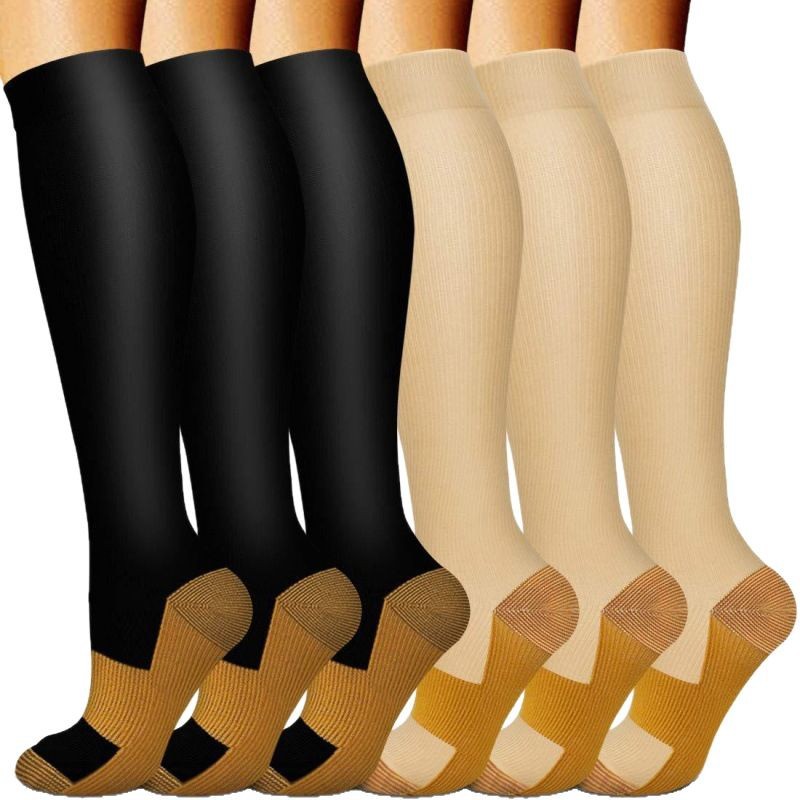 Cross-Border Copper Fiber Stockings Solid Color Sports Compression Socks Elastic Socks Copper Ion Compression Socks Outdoor Cycling