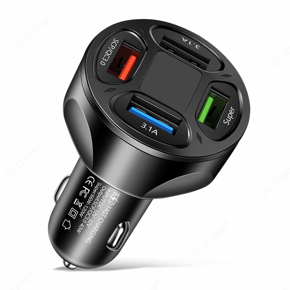 Fast charging 4USB with digital display car charger QC3.0 cigarette lighter 4.8A car universal 66W plus color box