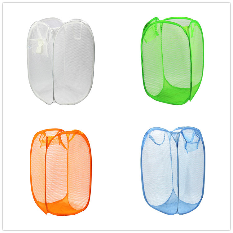 Factory direct mesh dirty clothes basket foldable bathroom storage basket galvanized steel wire dirty clothes toy storage bucket