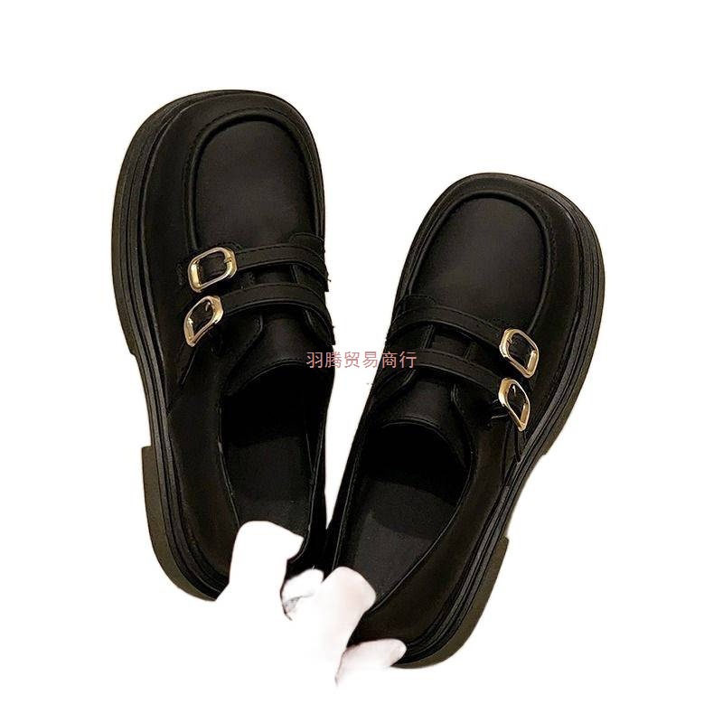 British Style Small Leather Shoes for Women 2025 New Soft Sole Thick Sole Heightening Outer Wear Women's Slip-On Platform Sole with Black Women