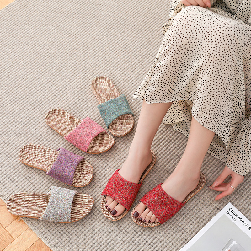 New linen slippers women's home indoor non-slip lovers Four Seasons floor slippers manufacturers wholesale wear-resistant sandals