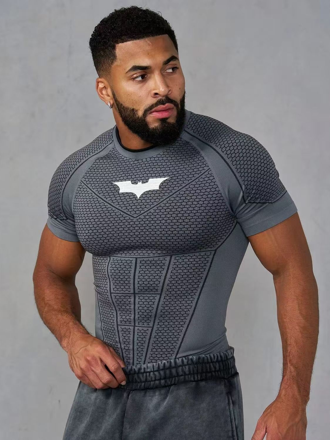 Youngla Co-Branded Batman New Men's Tight-Fitting T-Shirt Jogger Sports Fitness Running Training Quick-Drying Short-Sleeved Shirt