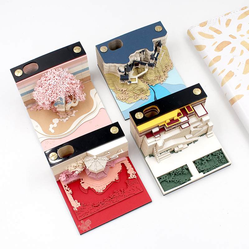 Creative 3D Paper Sculpture Sticky Notes Calendar Ornament Birthday Gift Chinese Style Harry Potter Architecture Model