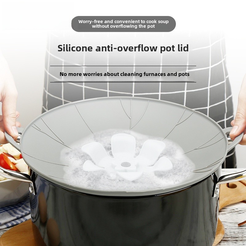 in stock silicone flower type anti-overflow pot cover silicone fresh cover rotatable pot cover kitchen gadgets wholesale