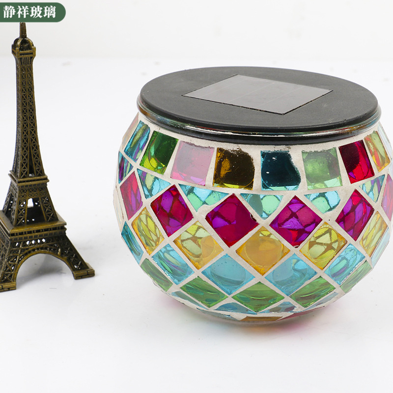 Manufacturer Wholesale Mosaic Solar Jar Holiday Gifts Home Furnishings Glass Mosaic Sun Jar Cross-Border