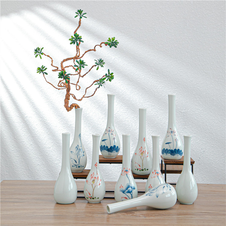 Jade Vase Tea Ceremony Flower Arrangement Buddhist Hall Supplies Dehua White Porcelain Ceramic Small Vase Guanyin Vase for Buddha Zen Vase