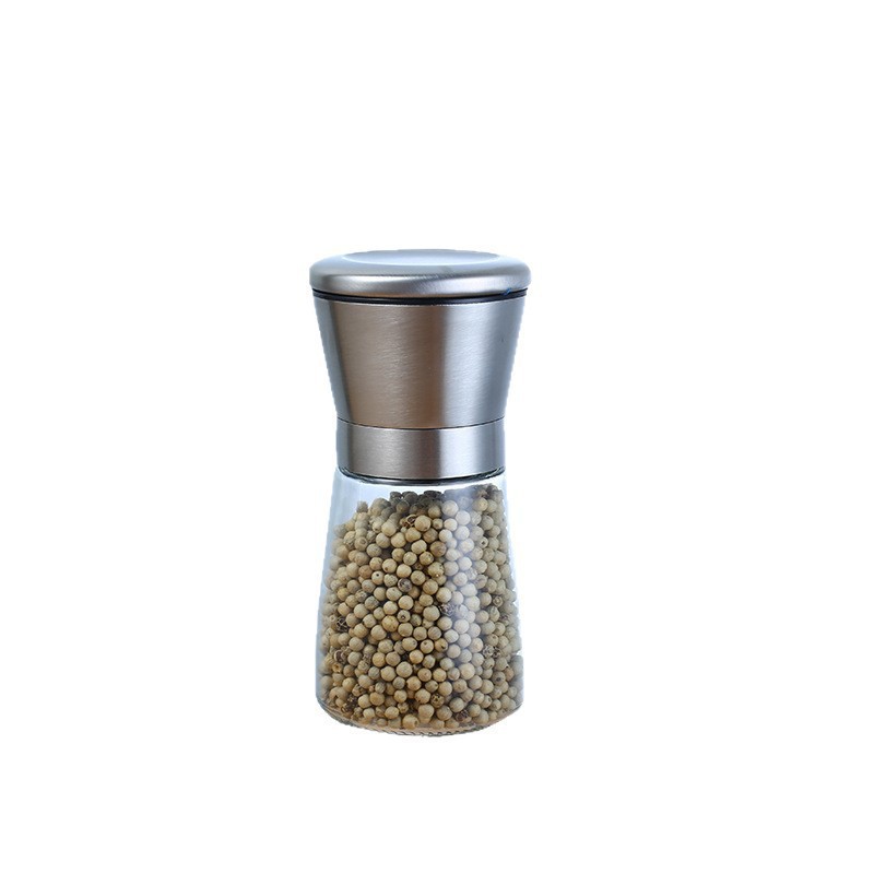 Cross-Border Manual Grinder Household Stainless Steel Kitchen Sea Salt Pepper Grinding Bottle Seasoning Bottle Sprinkling Glass Bottle