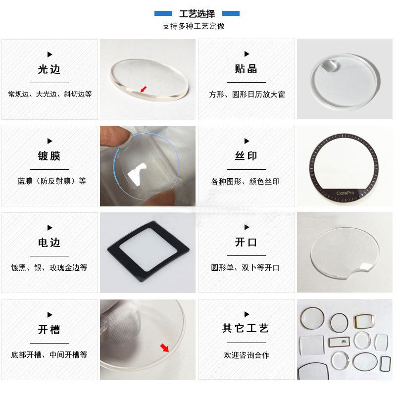 [Sapphire] Sapphire watch mirror lens cover flat single and double coated silk screen printing factory wholesale