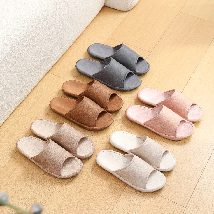 Light Luxury Style Pu Leather Suede Slippers with Arch Care Eva Soft Sole Four-Season Home Non-Slip Wear-Resistant Couple Slippers