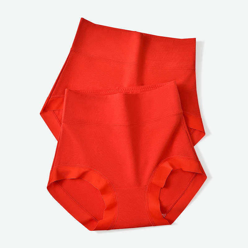 Layered Big Red Women's Cotton Underwear This Life Year Wedding Antibacterial Cotton Traceless plus size High Waist Briefs