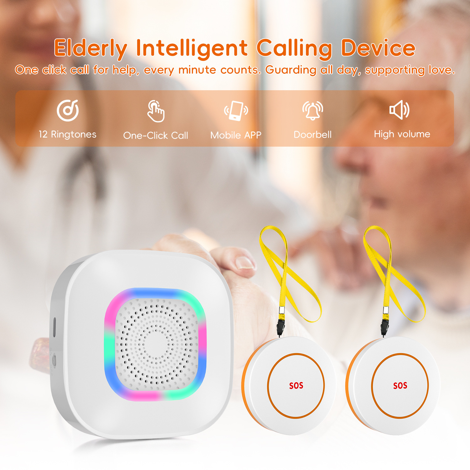 Tuya Wifi New Elderly Emergency Call Multifunctional Anti-Theft Alarm Device Button Caller Colorful