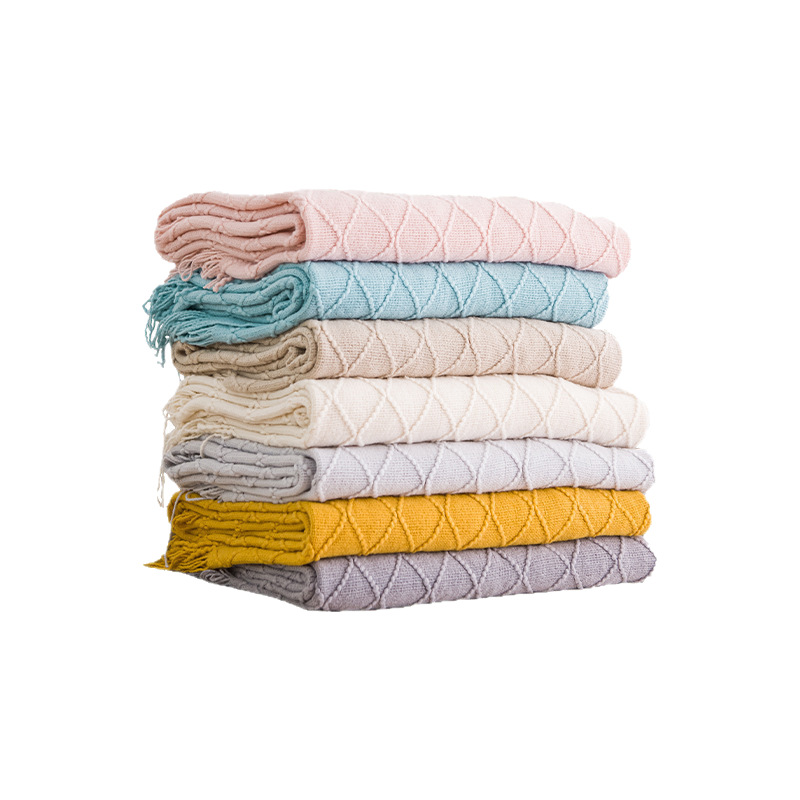 Ins Rhombus Blanket B&B High-End Bedside Towel Knitted Blanket Nap Air Conditioning Soft Leg Cover Sofa Blanket Wholesale