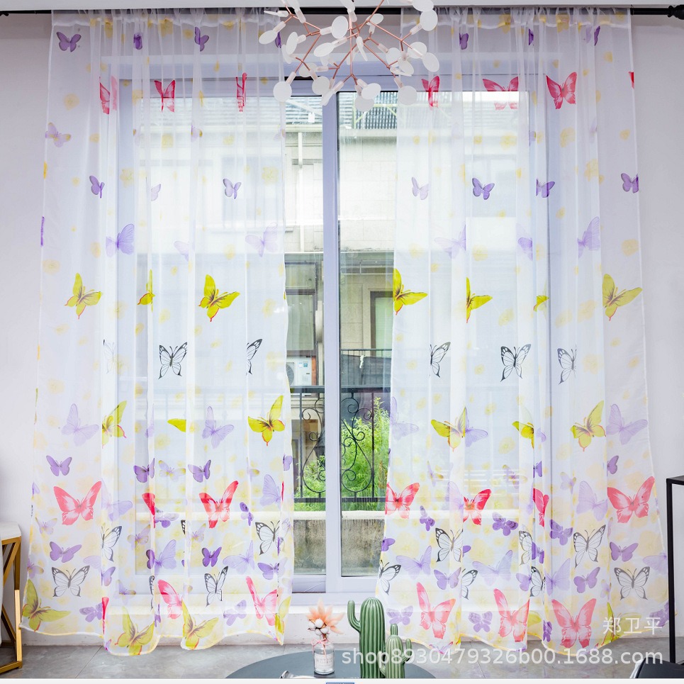 Manufacturer Supplies Large Butterfly Curtains, Gauze Curtains, Burnt/Printed Large Butterfly Window Screens, Finished Curtains, Amazon Wholesale
