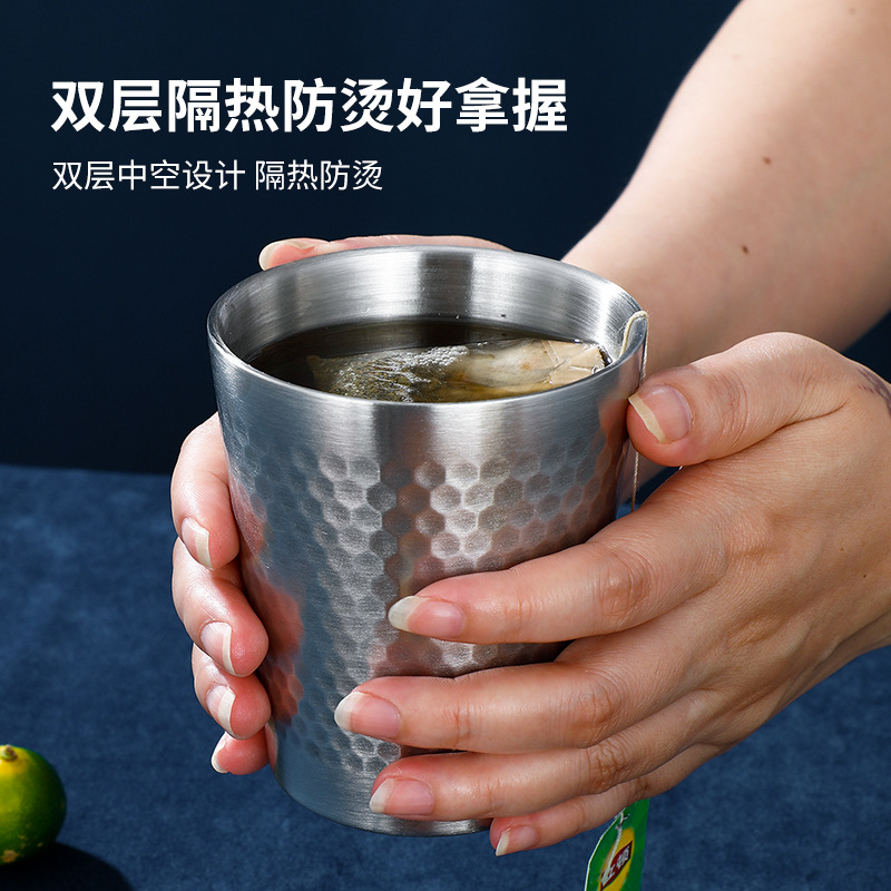 Korean-style 304 Stainless Steel Double-layer Children's Mouth Cup Water Cup Cross-border Beer Cup Restaurant Tea Cup Coffee Beverage Cup
