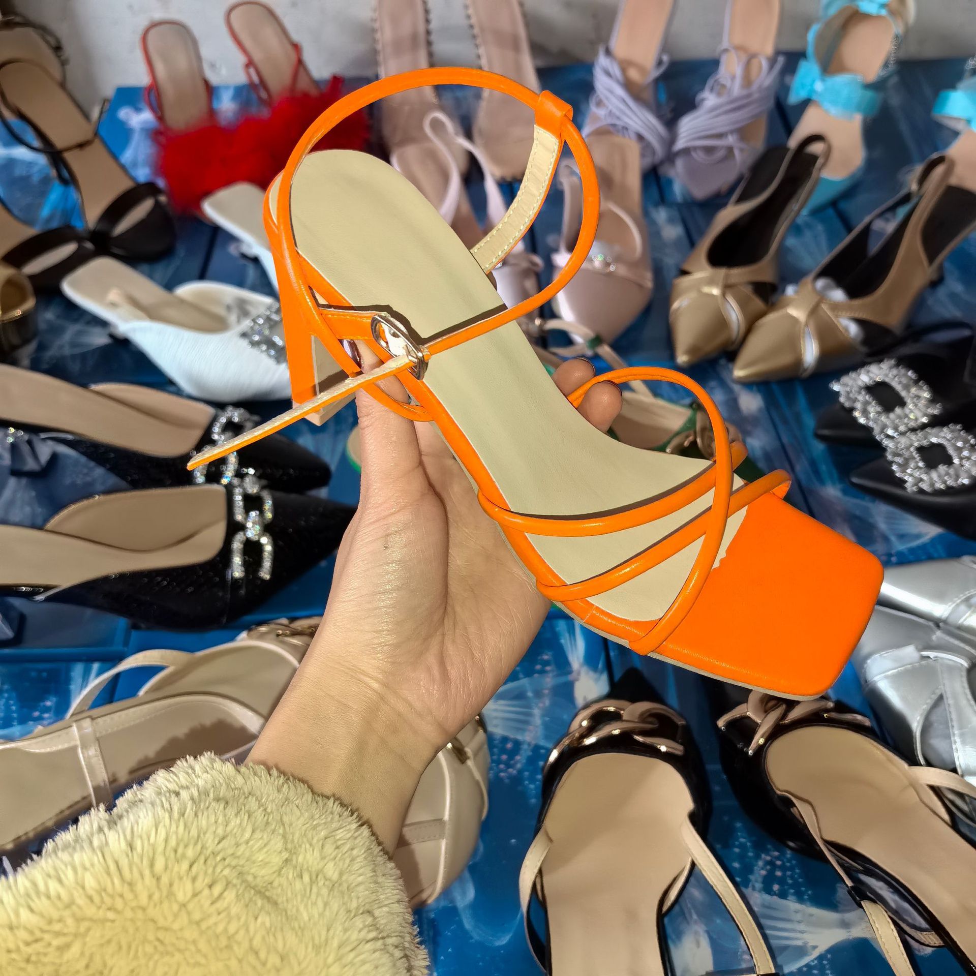 High heel sandal cross-border new Korean fashion lace-up high heel sandals foreign trade plus size fashion heel shoes