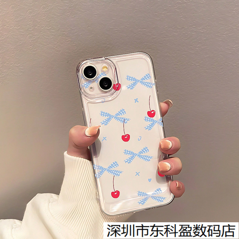 Casual Bow Cherry Suitable for Apple 17Promax Mobile Phone Case Iphone17/16/15 Silicone 14/X