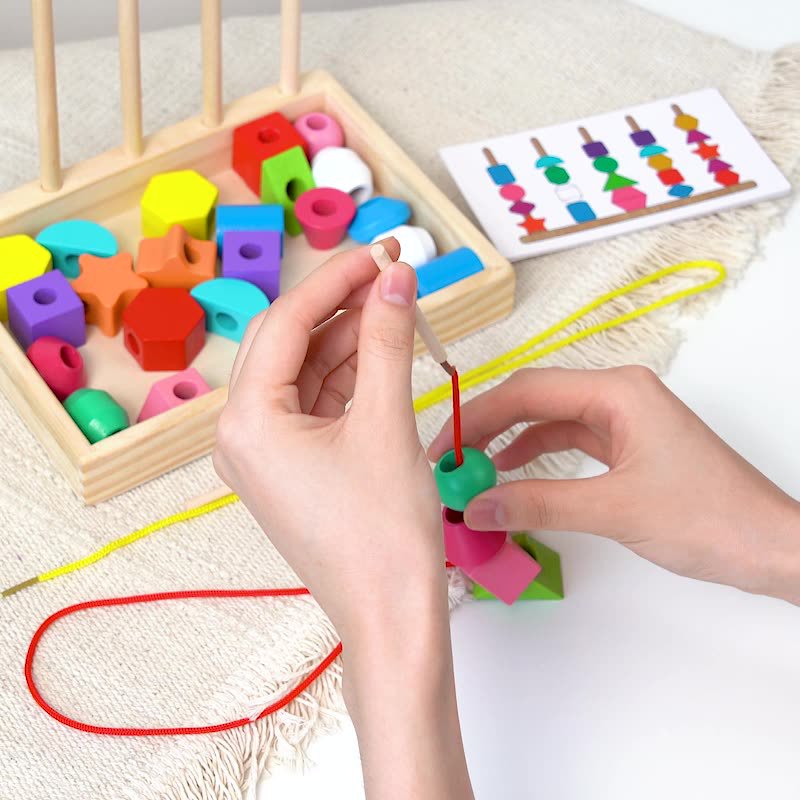 Набор колонок для раннего образования Montessori, сопоставление геометрических форм, графические пособия, строительные блоки, деревянные бусины, игрушки для развития интеллекта