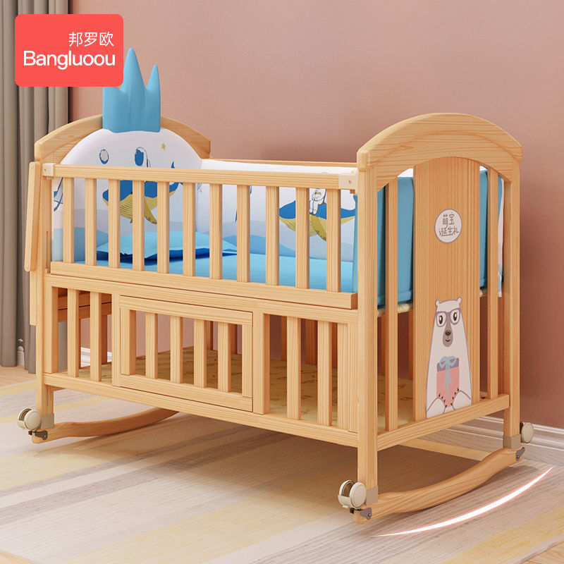 Solid Wood Crib Spliced ​​Large Bed Removable Baby Bed Children's Bed Multi-Functional Cradle Bed Small Bed Sleeping Bed
