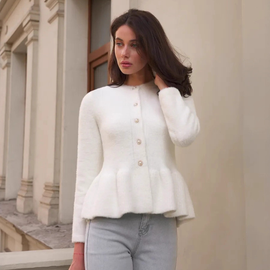 Cross-Border Imitation Mink Velvet Cardigan Sweater for Women in Autumn and Winter New High-End Fishtail Top Elegant Small Fragrance Knitted Jacket