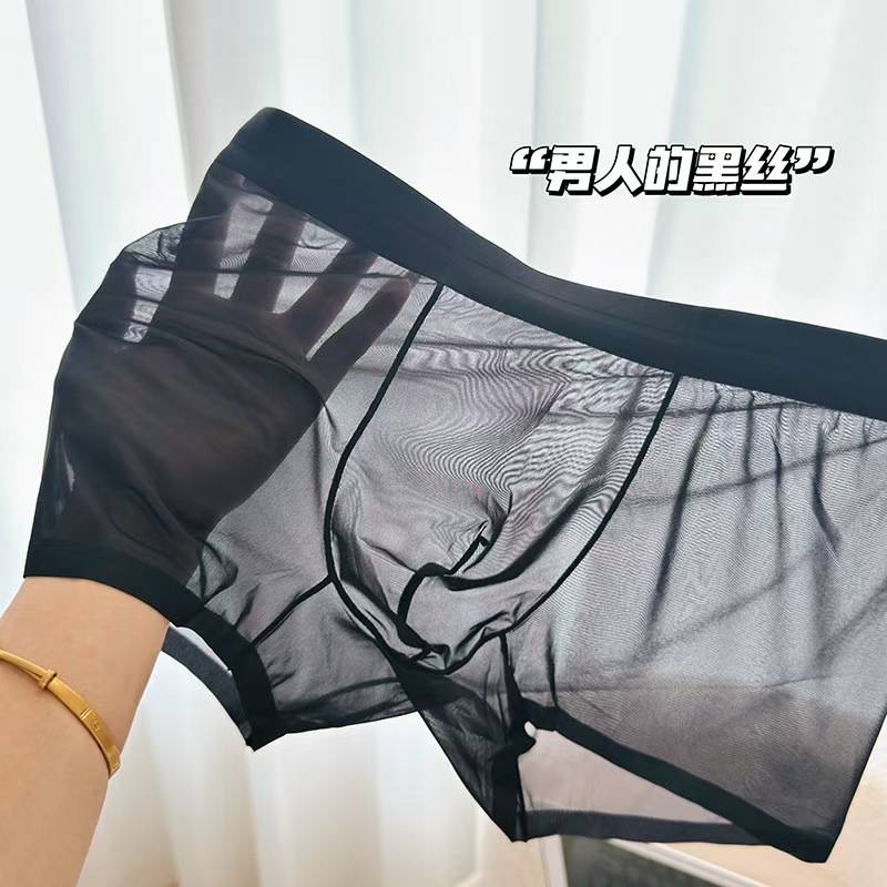 Summer Ice Silk Men's Underwear Lightweight Men's Mask Pants Breathable Transparent Mid-Waist Boys Breathable Manufacturer Wholesale