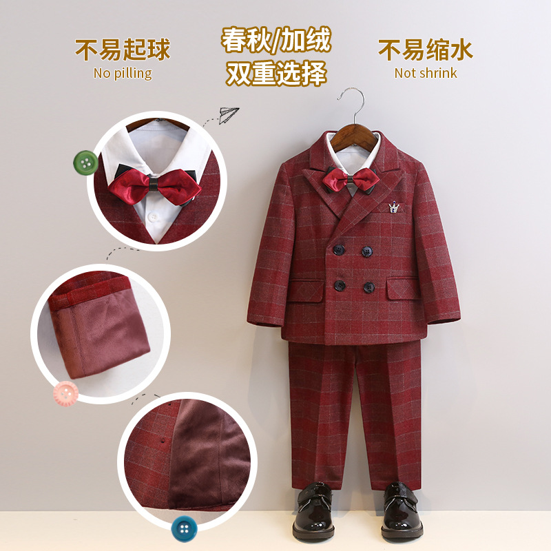 Boys' suit autumn and winter British plaid suit suit children's year-old flower girl dress event host costume