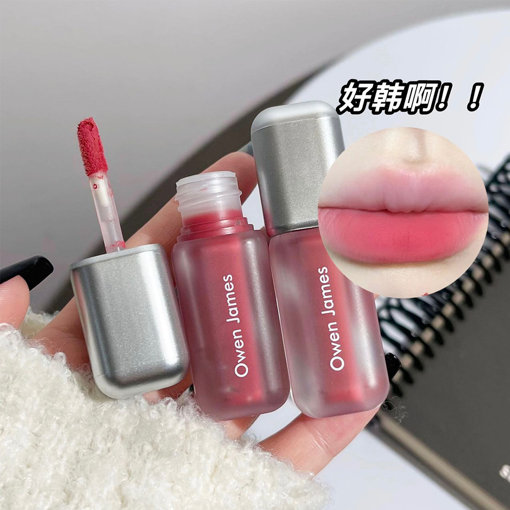 Owen James small silver tube lip glaze matte matte matte velvet not easy to fade white lipstick student lip glaze wholesale
