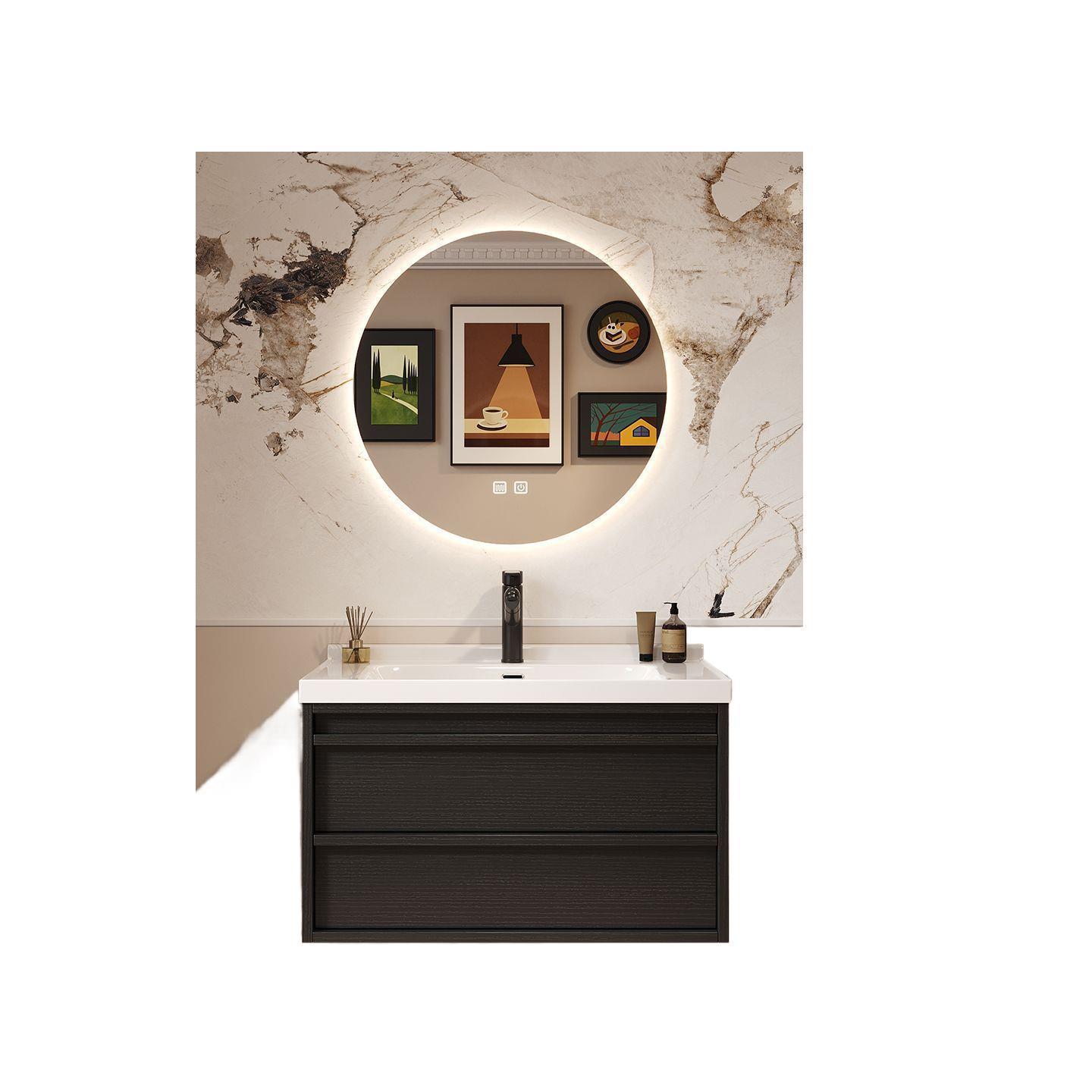 Black Smart Ceramic Integrated Washbasin Bathroom Cabinet Washbasin Combination Solid Wood Bathroom Toilet Can