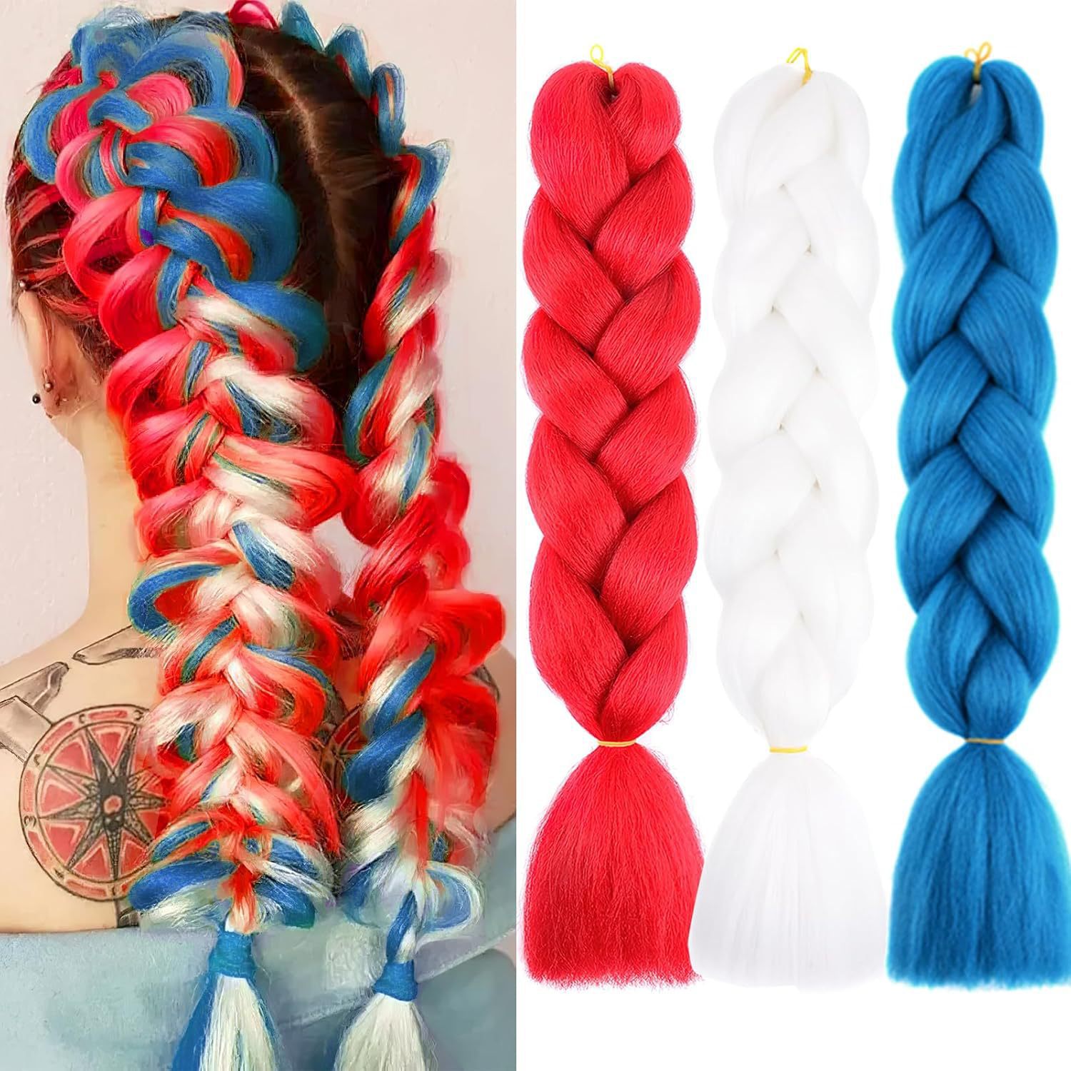 African Dreadlocks Multi-Colorful Gradient Wig Braids Dreadlocks Extensions Single Colorfuled Large Braids