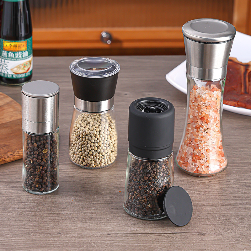 Ручная мельница для специй из нержавеющей стали, бутылка для молотого морской соли и перца, стеклянная бутылка для приправ