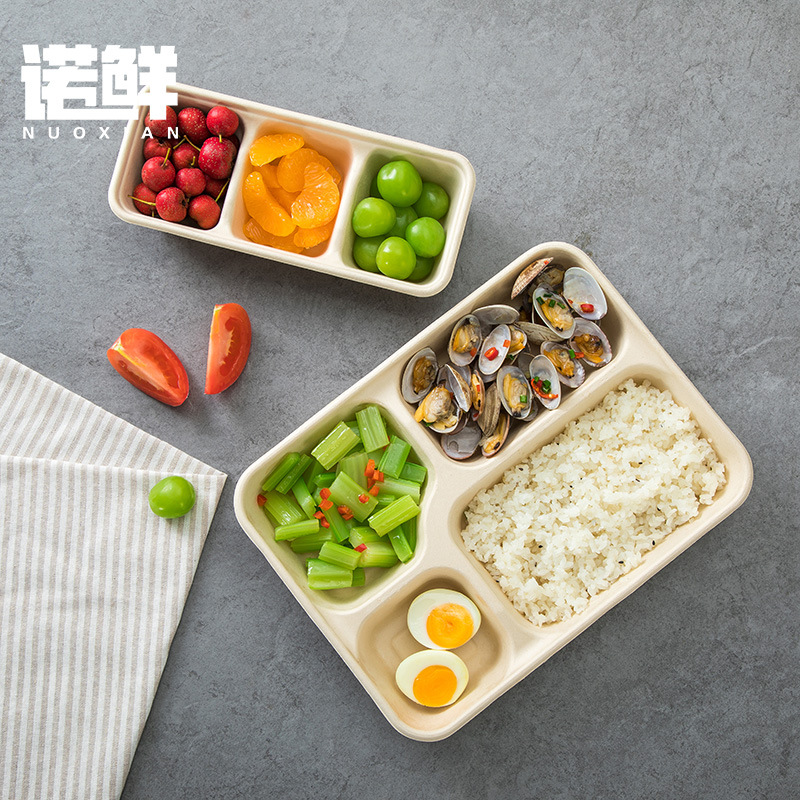 Disposable Four-compartment Lunch Box Pulp Split Lunch Box Three-compartment Five-compartment Six-compartment Lunch Box Degradable Tableware Dinner Plate