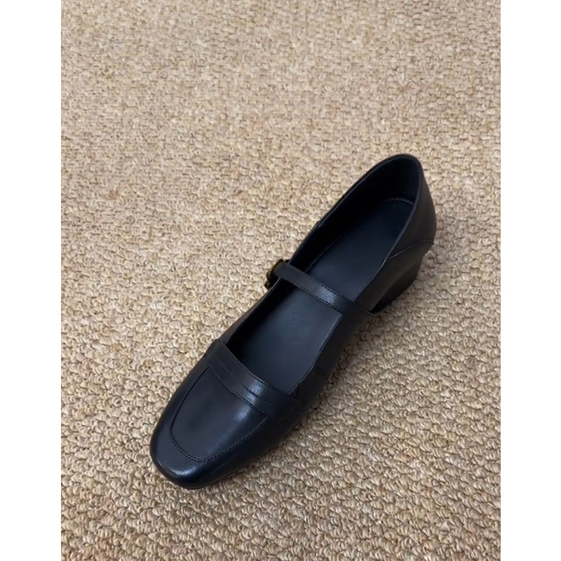 Sheepskin Version ~ Genuine Leather Literary Retro Square Toe Thick Heel Buckle Mary Jane Shoes Feminine Versatile Pumps