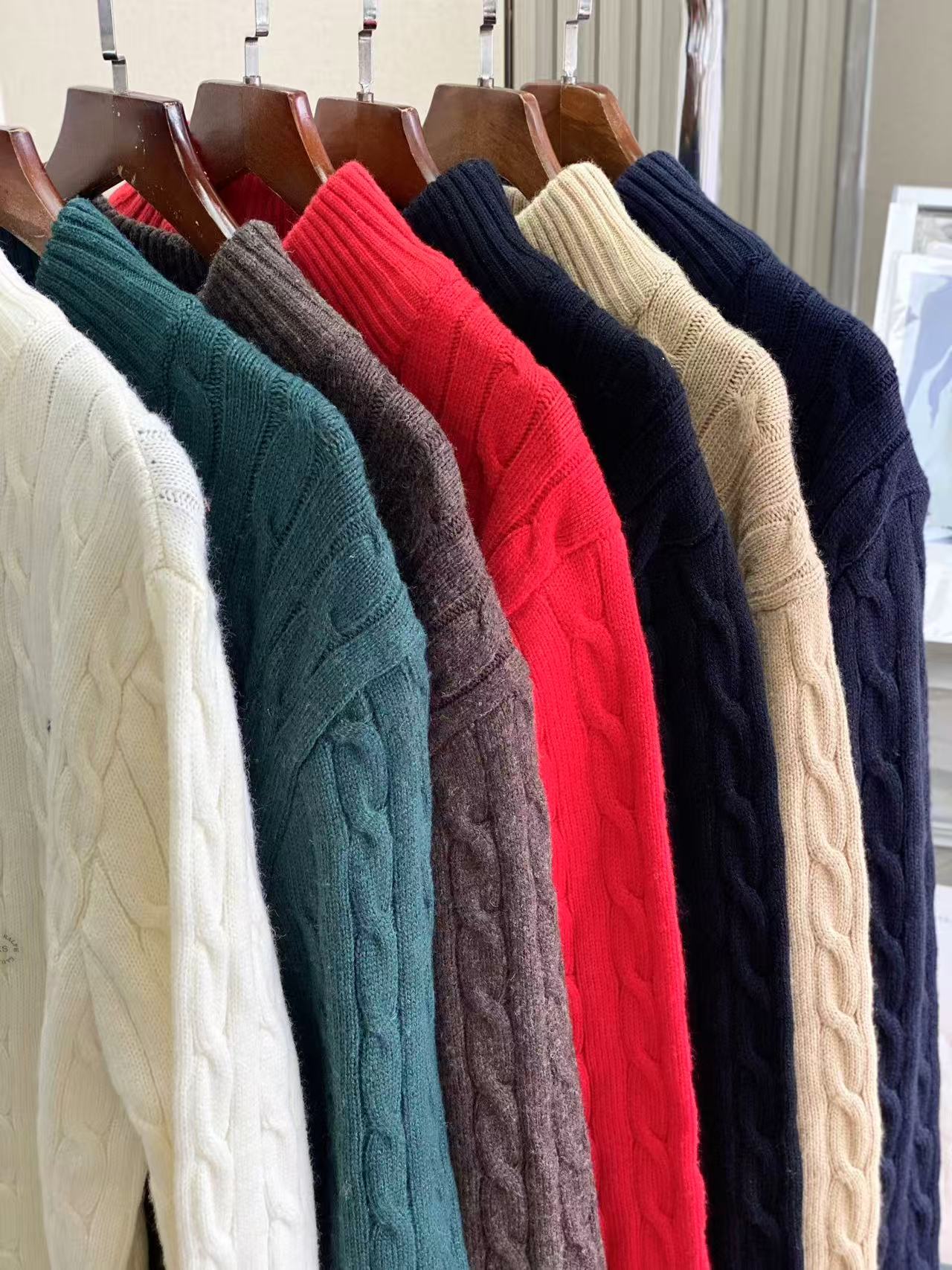 Three-Label Fully Scannable Rl Small Horse Embroidery Half-Zip Sweater 90% Wool + 10% Cashmere Unisex