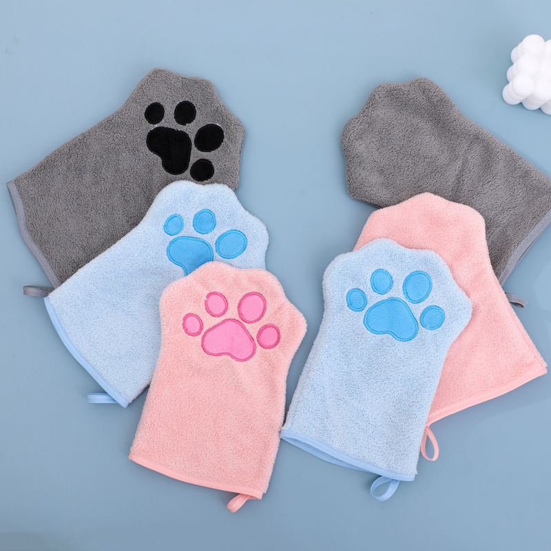 Cross-Border Pet Towel, Special Glove-Type Absorbent Quick-Drying Cleaning Towel for Cats and Dogs, Pet Bathing and Cleaning Supplies