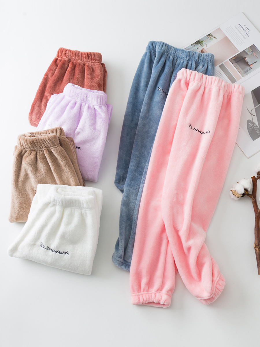Children's Adult Coral Fleece Warm Pants Autumn and Winter Flannel Home Pants Boys' Thickened Girls Fleece-Lined Baby Pajama Pants