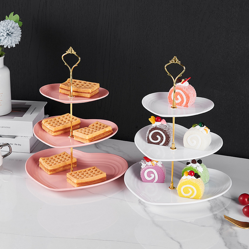 Scandinavian Style Dessert Stand Multi-Layer Fruit Plate Accessible Luxury Snack Plate Snack Plate Candy Plate Heart Gold Edge Cake Stand