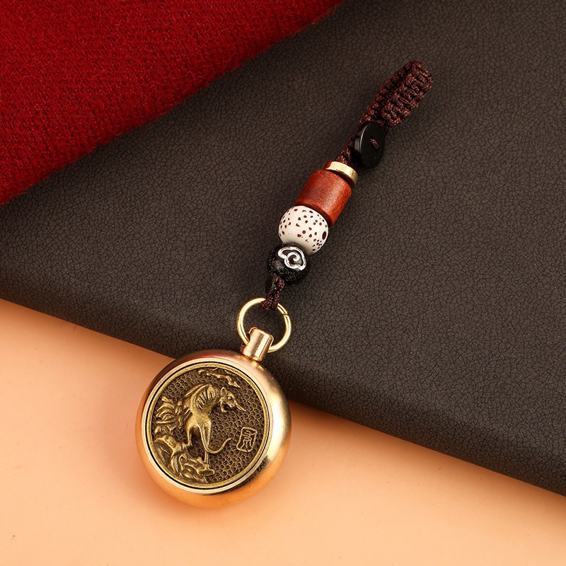 Zodiac Hand Handle Pure Copper Rotary Play Decompression Keychain Transfer Lucky Hanging Ornaments Play Pendant