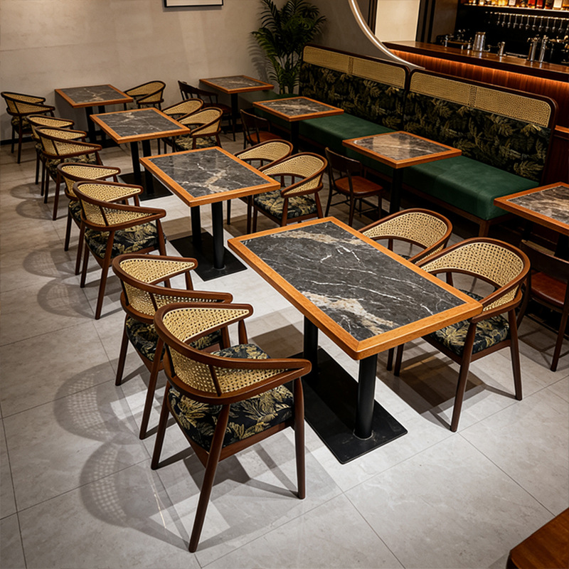 Factory Direct Sales Retro Cafe Sofa Bar Milk Tea Bar Rattan Custom Booth Combination Tea House Booth