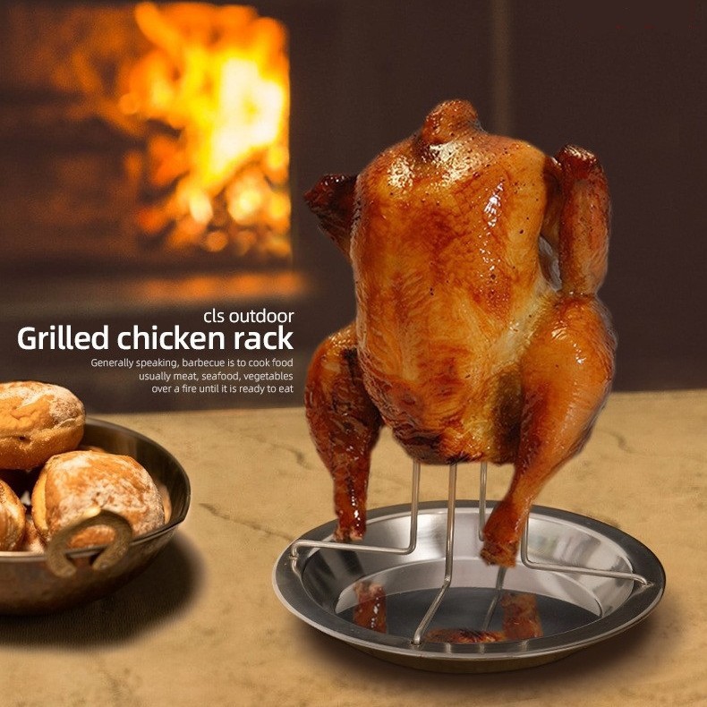 Cross-Border Korean Outdoor Camping Thickened Barbecue Grill Fork Chicken Grilled Chicken Rack Carbon Steel Baked Non-Stick Grilled Chicken Plate Wholesale