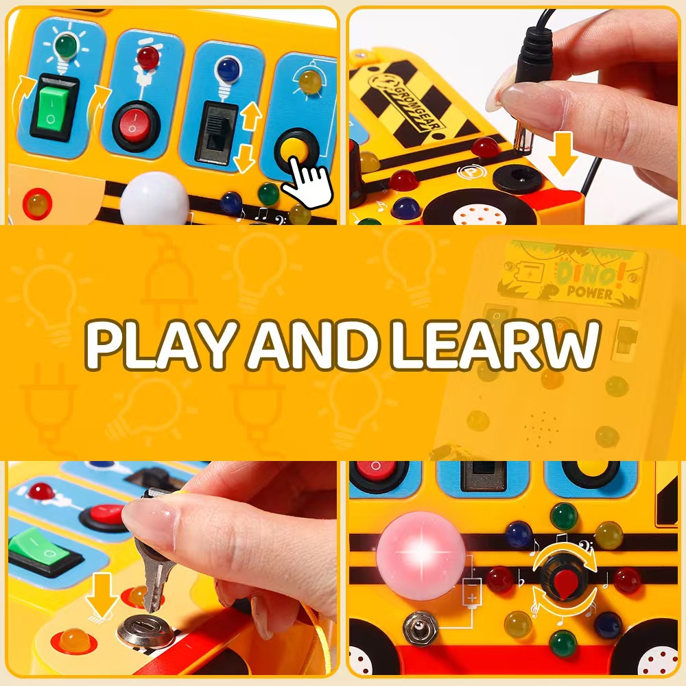Cross-Border Children's Cartoon Bus Light and Sound Effects Switch Busy Board Educational Early Education Busy Board Children's Toys Wholesale
